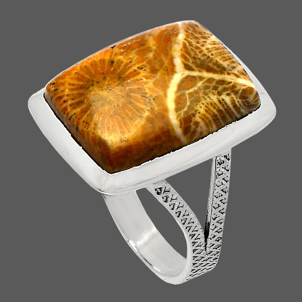 Natural Flower Fossil Coral Ring size-8 R-1005 SDR227874
