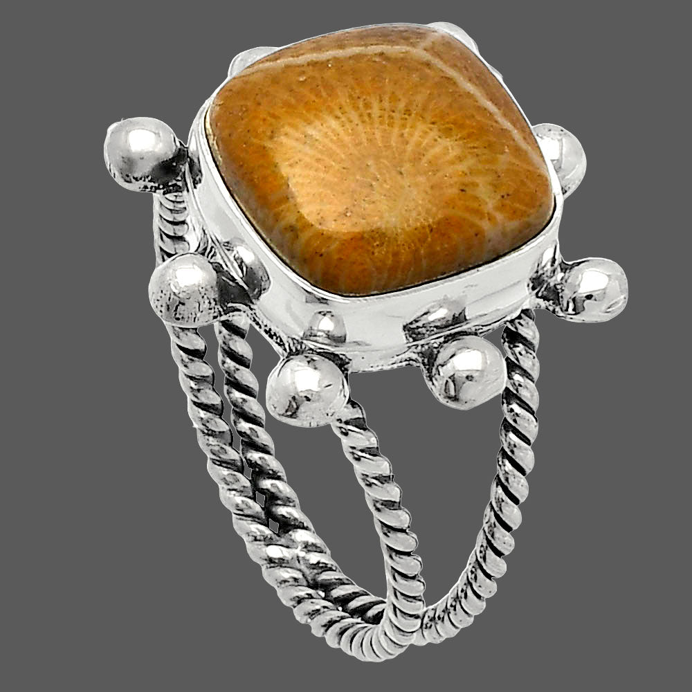 Natural Flower Fossil Coral Ring size-9 R-1268 SDR229101