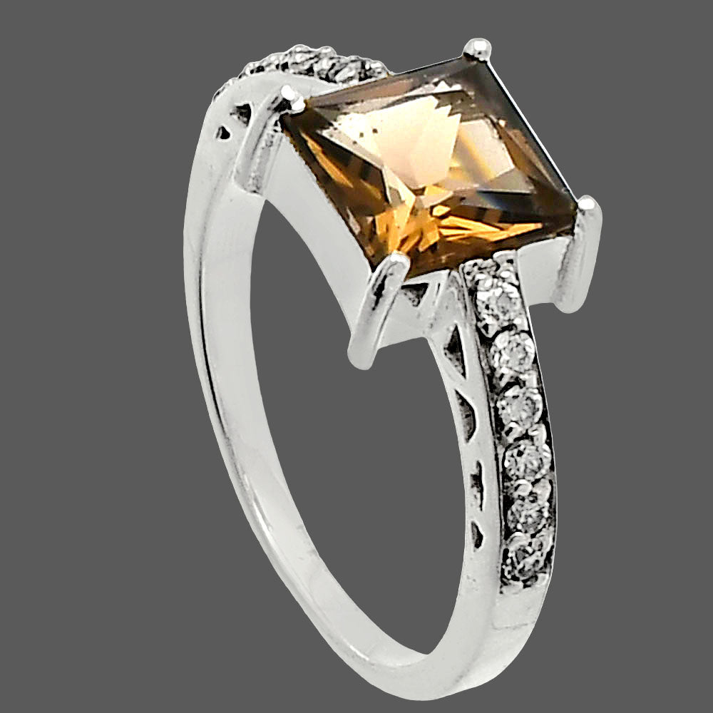 Smoky Quartz - Brazil & Zircon Ring size-7 R-1718 SDR229244