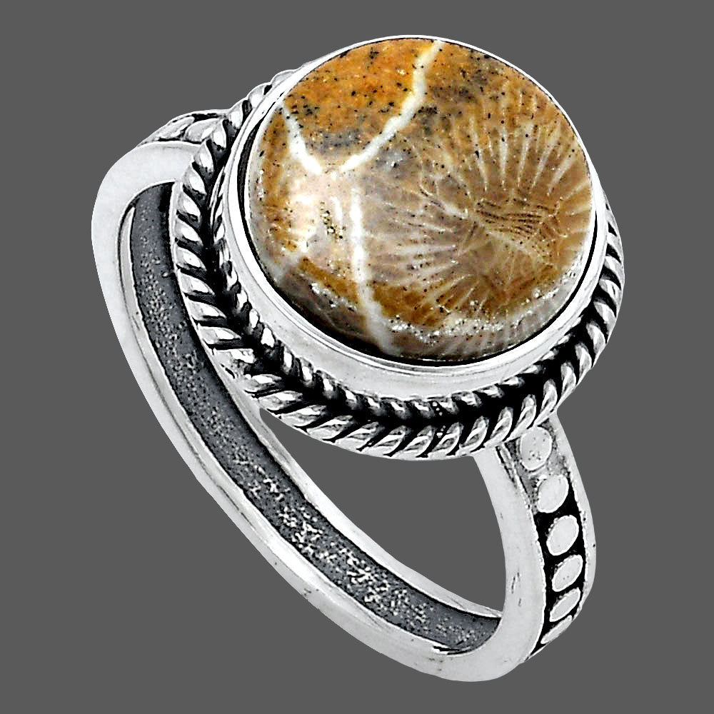 Natural Flower Fossil Coral Ring size-7.5 R-1066 SDR229266