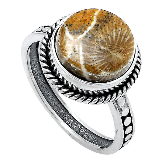 Natural Flower Fossil Coral Ring size-7.5 R-1066 SDR229266