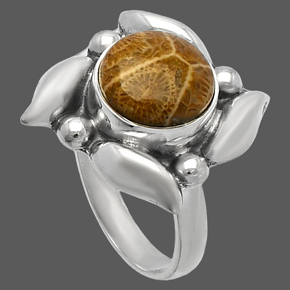 Natural Flower Fossil Coral Ring size-6 R-1125 SDR229479