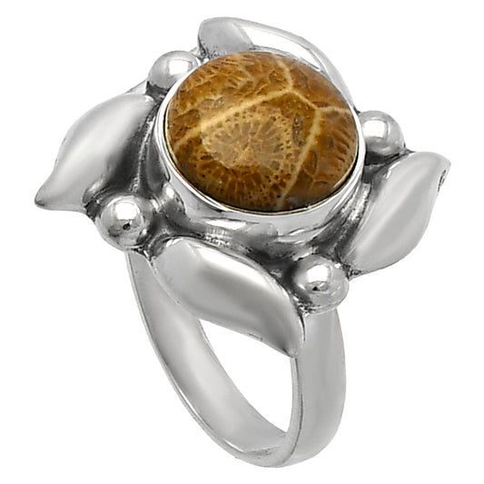 Natural Flower Fossil Coral Ring size-6 R-1125 SDR229479