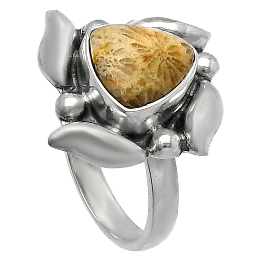 Natural Flower Fossil Coral Ring size-6 R-1125 SDR229480