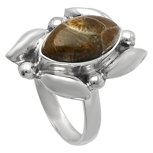 Natural Flower Fossil Coral Ring size-7 R-1125 SDR229495
