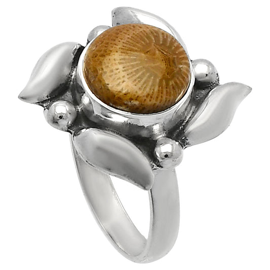 Natural Flower Fossil Coral Ring size-8 R-1125 SDR229512