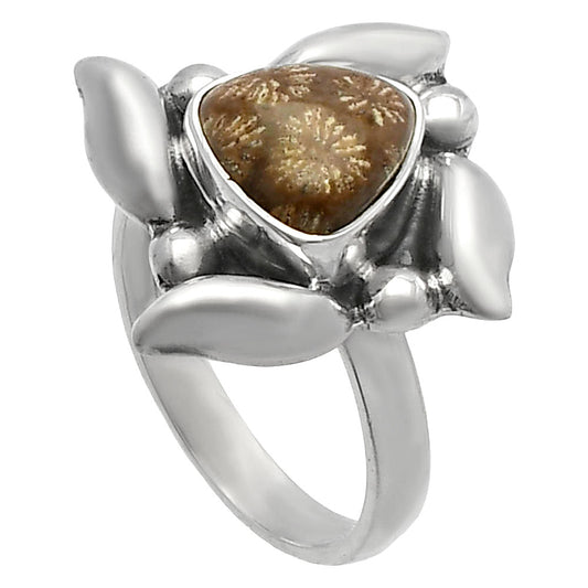 Natural Flower Fossil Coral Ring size-6 R-1125 SDR229554