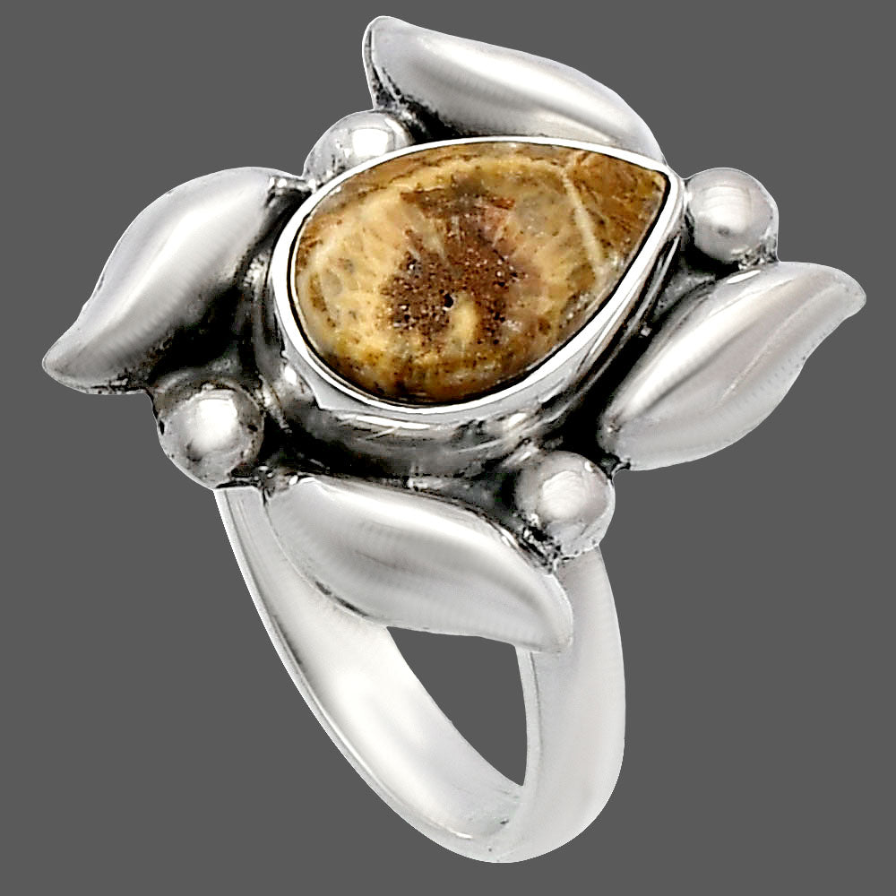 Natural Flower Fossil Coral Ring size-6 R-1125 SDR229598