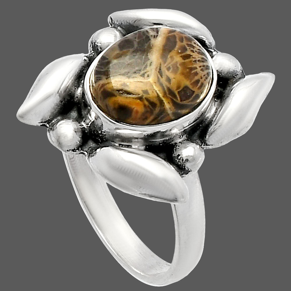 Natural Flower Fossil Coral Ring size-8 R-1125 SDR229616