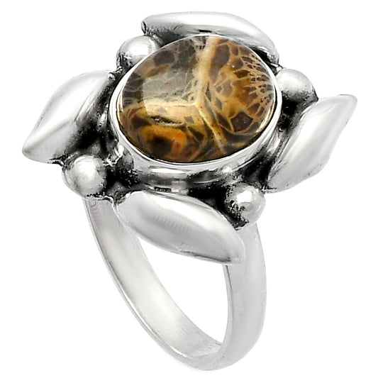 Natural Flower Fossil Coral Ring size-8 R-1125 SDR229616