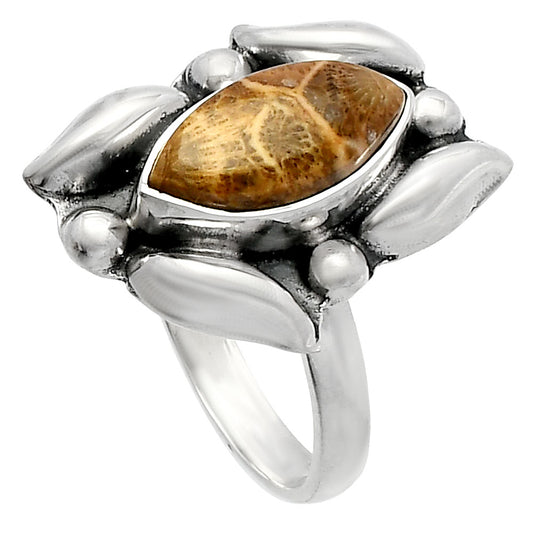Natural Flower Fossil Coral Ring size-8 R-1125 SDR229636