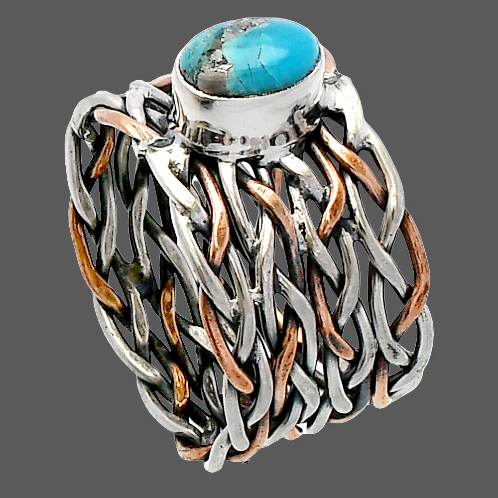 Two Tone - Kingman Turquoise With Pyrite Ring size-6.5 R-1589 SDR229956
