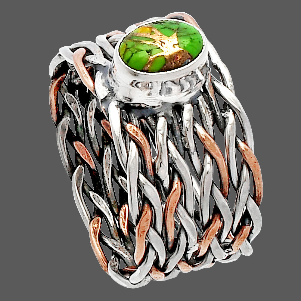 Two Tone - Copper Green Turquoise Ring size-7.5 R-1589 SDR229972
