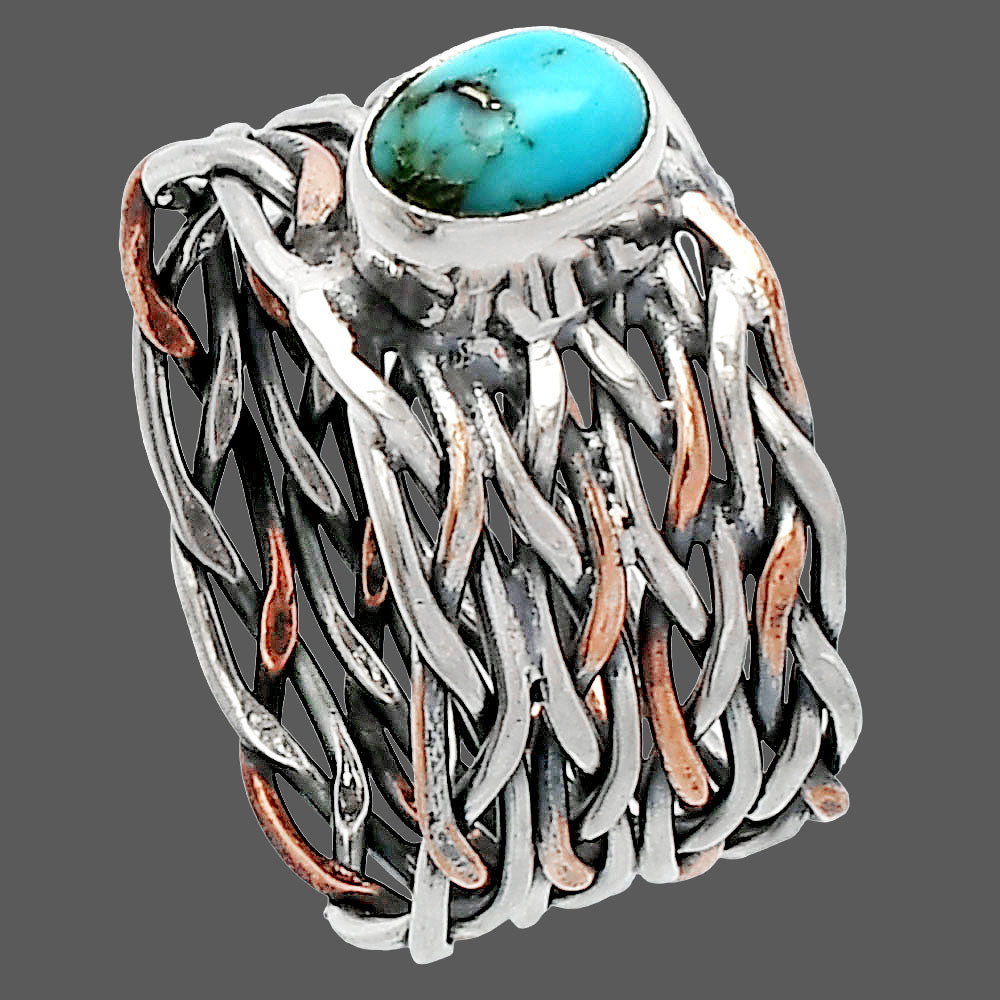 Two Tone - Natural Turquoise Morenci Mine Ring size-6.5 R-1589 SDR229979