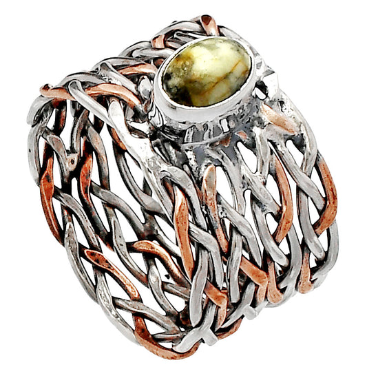 Two Tone - Authentic White Buffalo Turquoise Nevada Ring size-8 R-1589 SDR229994