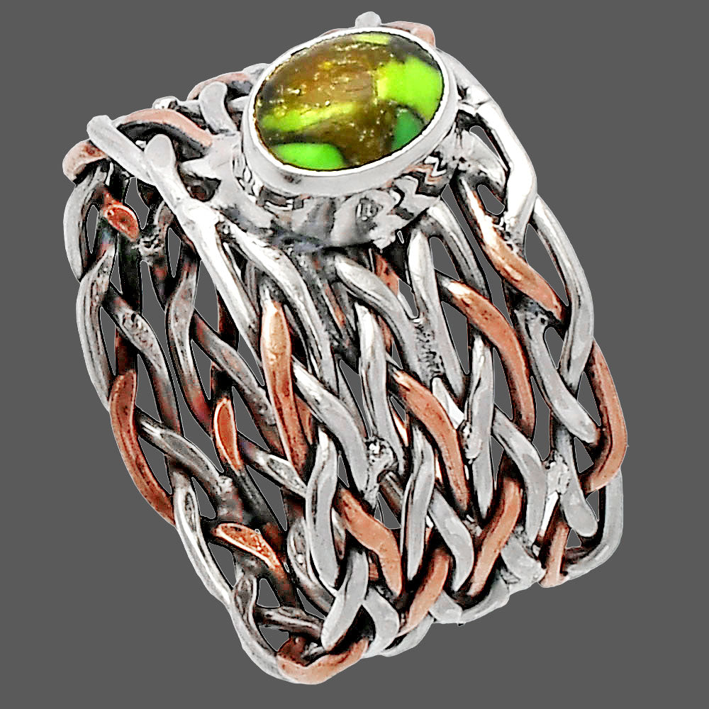Two Tone - Green Matrix Turquoise Ring size-7 R-1589 SDR230007