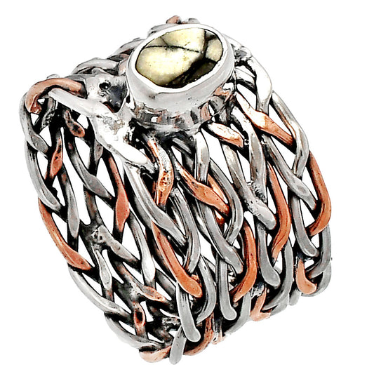 Two Tone - Authentic White Buffalo Turquoise Nevada Ring size-8 R-1589 SDR230033