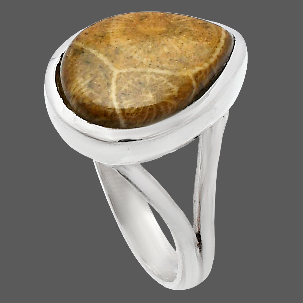 Natural Flower Fossil Coral Ring size-8 R-1005 SDR230386