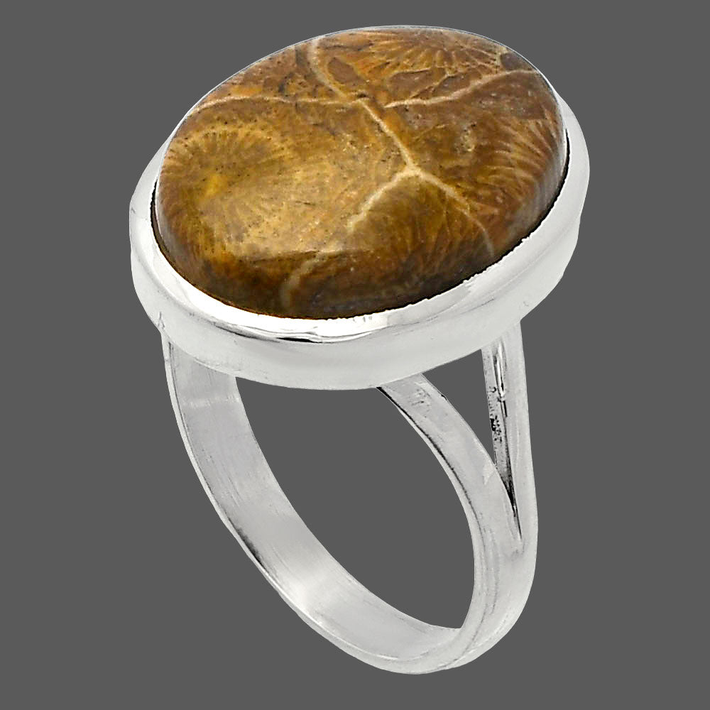 Natural Flower Fossil Coral Ring size-9.5 R-1005 SDR230494