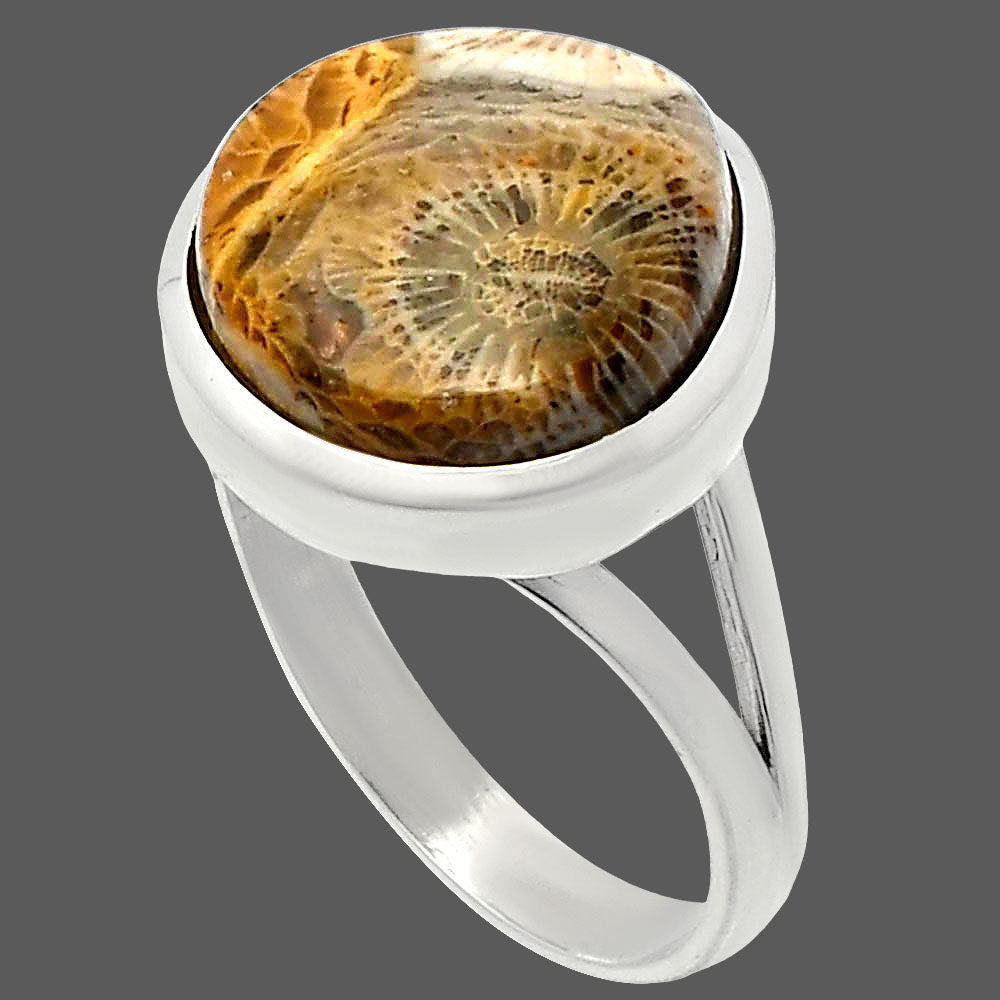 Natural Flower Fossil Coral Ring size-9.5 R-1005 SDR230526