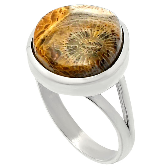Natural Flower Fossil Coral Ring size-9.5 R-1005 SDR230526