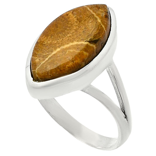 Natural Flower Fossil Coral Ring size-9.5 R-1005 SDR230564