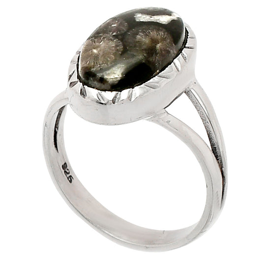 Natural Black Flower Fossil Coral Ring size-6.5 R-1074 SDR230714