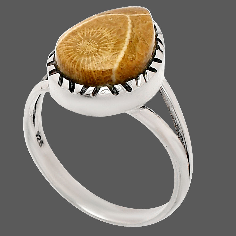 Natural Flower Fossil Coral Ring size-9 R-1074 SDR230799