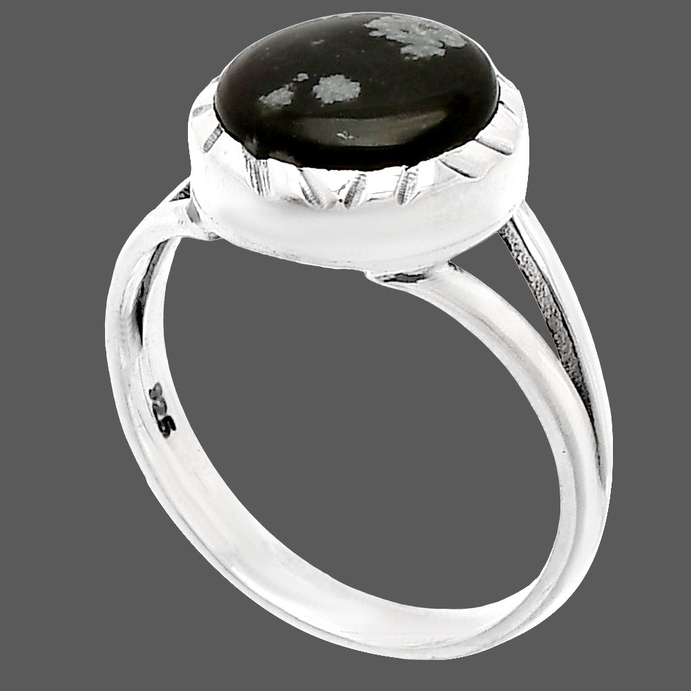 Natural Snow Flake Obsidian Ring size-8 R-1074 SDR230824