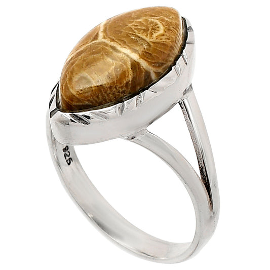 Natural Flower Fossil Coral Ring size-8 R-1074 SDR230986