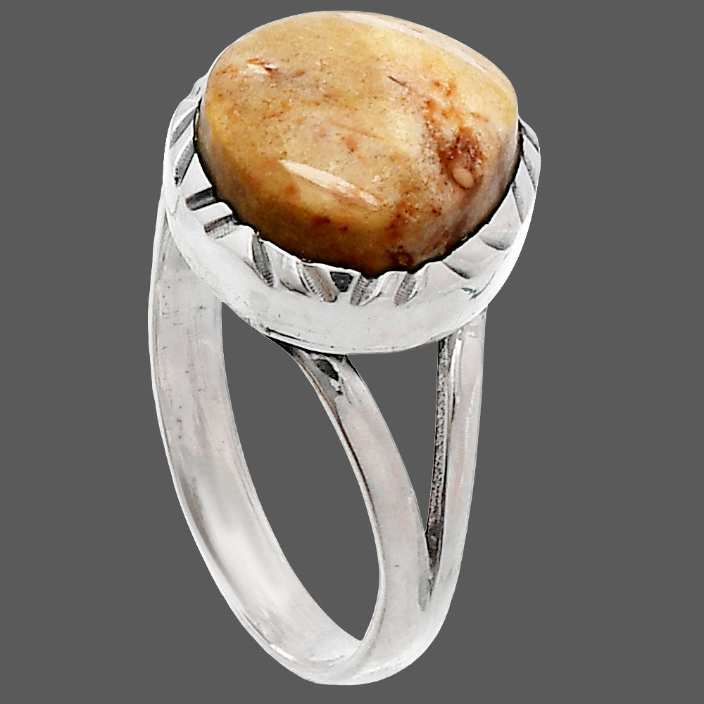 Natural Palm Root Fossil Agate Ring size-8 R-1074 SDR230997