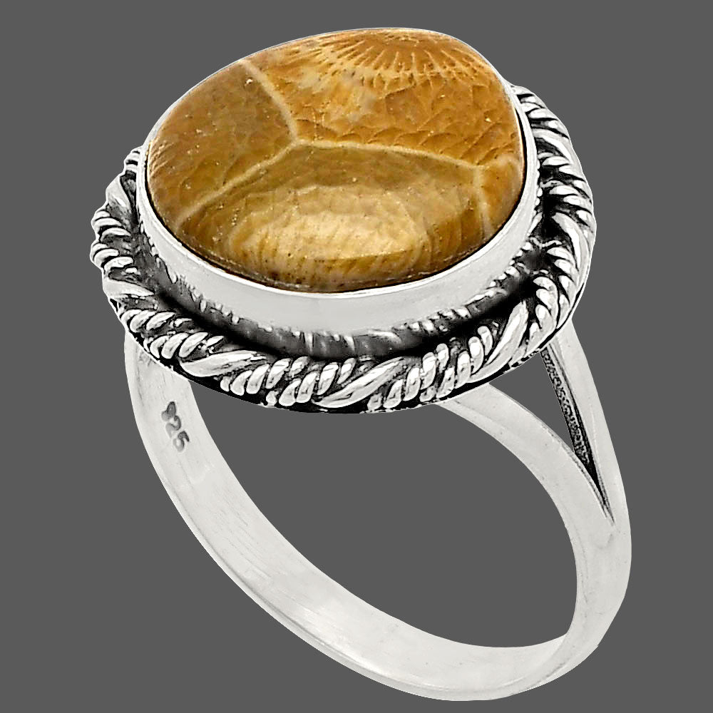 Natural Flower Fossil Coral Ring size-10 R-1014 SDR231688