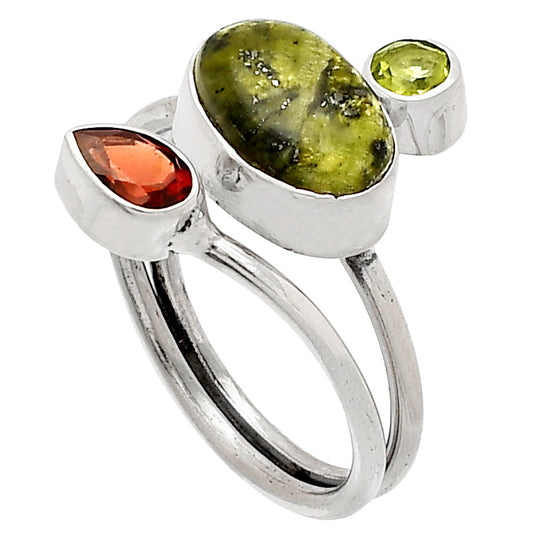 Serpentine, Garnet & Peridot Ring size-7.5 R-1209 SDR232023