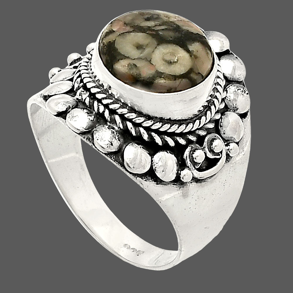 Natural Crinoid Fossil Coral Ring size-7.5 R-1399 SDR232668
