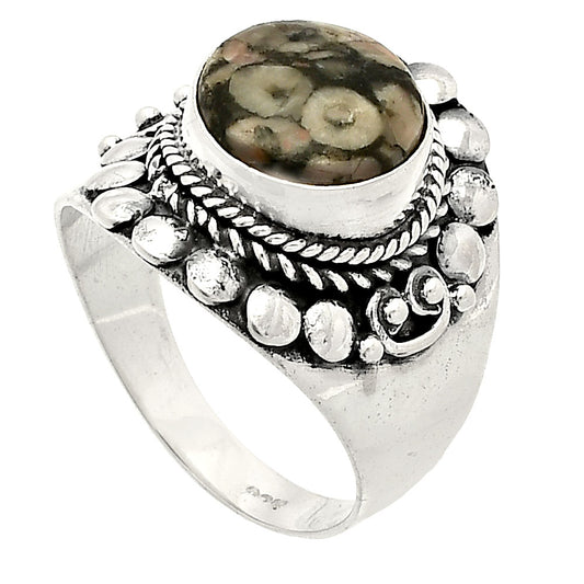 Natural Crinoid Fossil Coral Ring size-7.5 R-1399 SDR232668