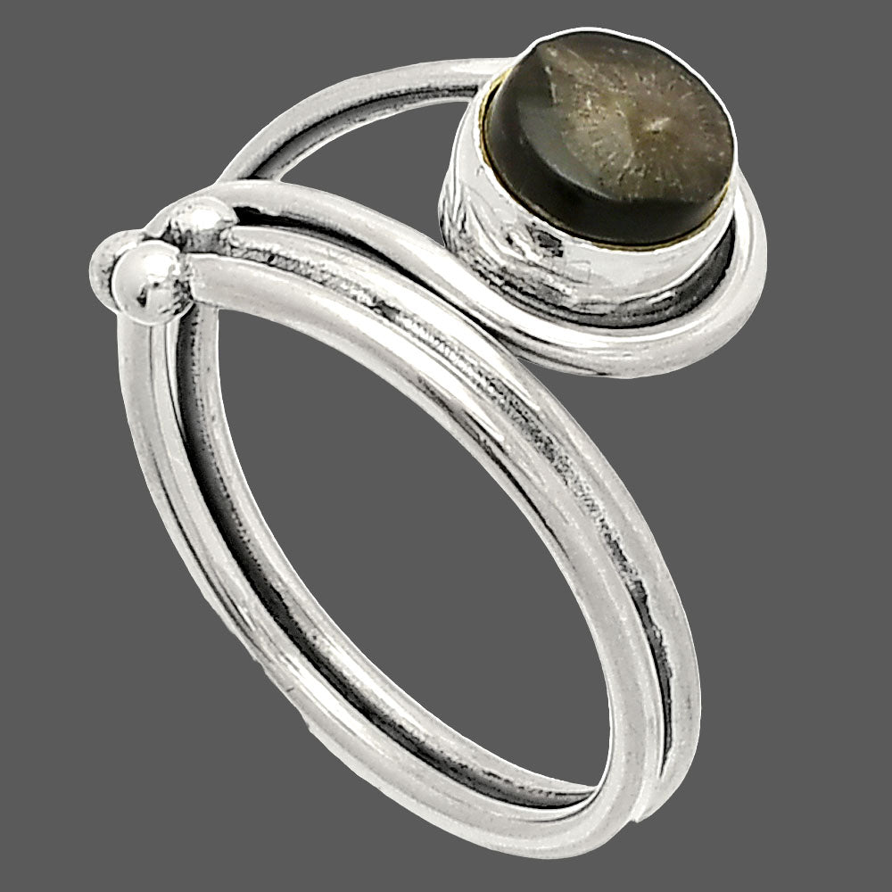 Adjustable Black Flower Fossil Coral Ring size-8 R-1276 SDR232788