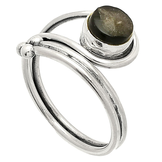 Adjustable Black Flower Fossil Coral Ring size-8 R-1276 SDR232788