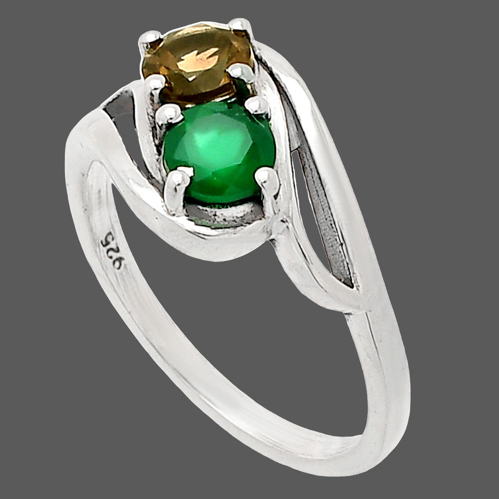Natural Green Onyx & Smoky Quartz Ring size-7 R-1048 SDR232885