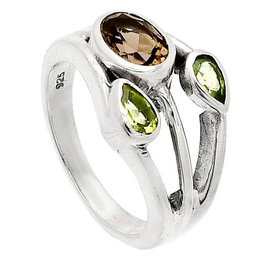 Smoky Quartz - Brazil & Peridot Ring size-6 R-1024 SDR233152