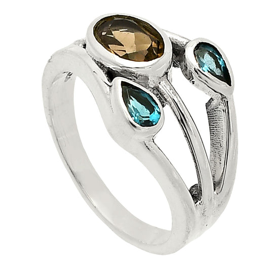Smoky Quartz & London Blue Topaz Ring size-7 R-1024 SDR233185