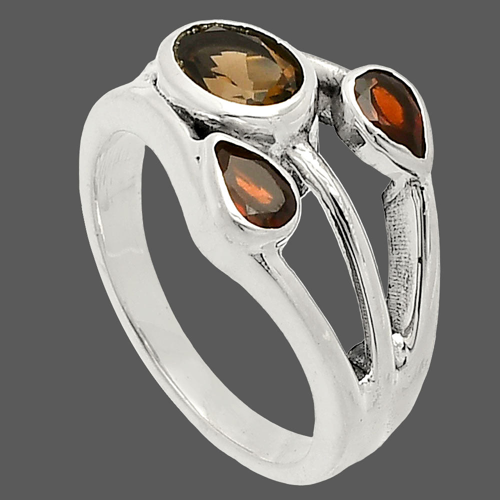 Smoky Quartz - Brazil & Garnet Ring size-7 R-1024 SDR233186