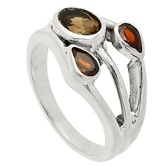 Smoky Quartz - Brazil & Garnet Ring size-7 R-1024 SDR233186