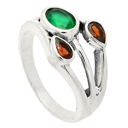 Natural Green Onyx & Garnet Ring size-8 R-1024 SDR233193