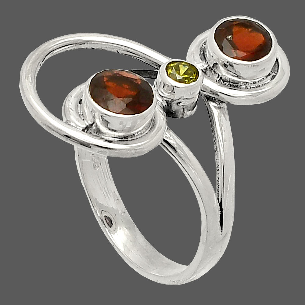 Natural Hessonite Garnet & Peridot Ring size-6 R-1231 SDR233266