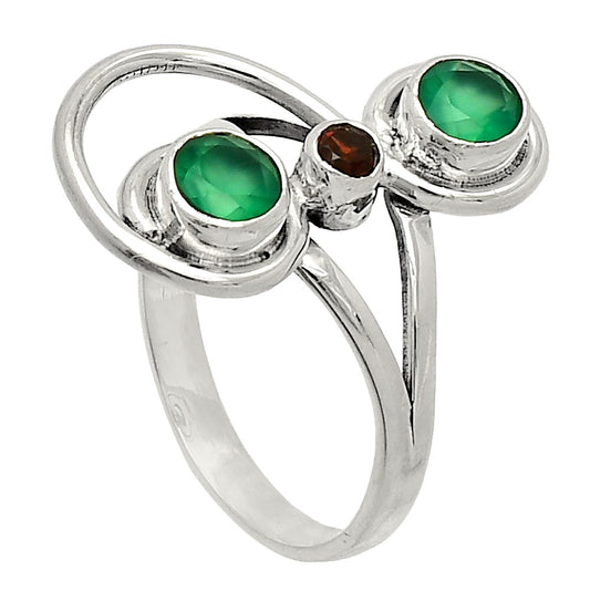 Natural Green Onyx & Garnet Ring size-9 R-1231 SDR233282