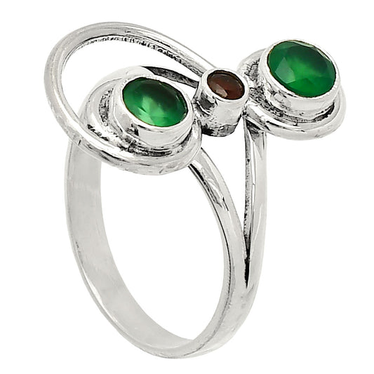 Natural Green Onyx & Garnet Ring size-9.5 R-1231 SDR233285