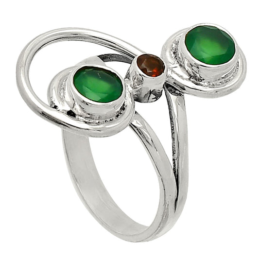 Natural Green Onyx & Garnet Ring size-7 R-1231 SDR233288