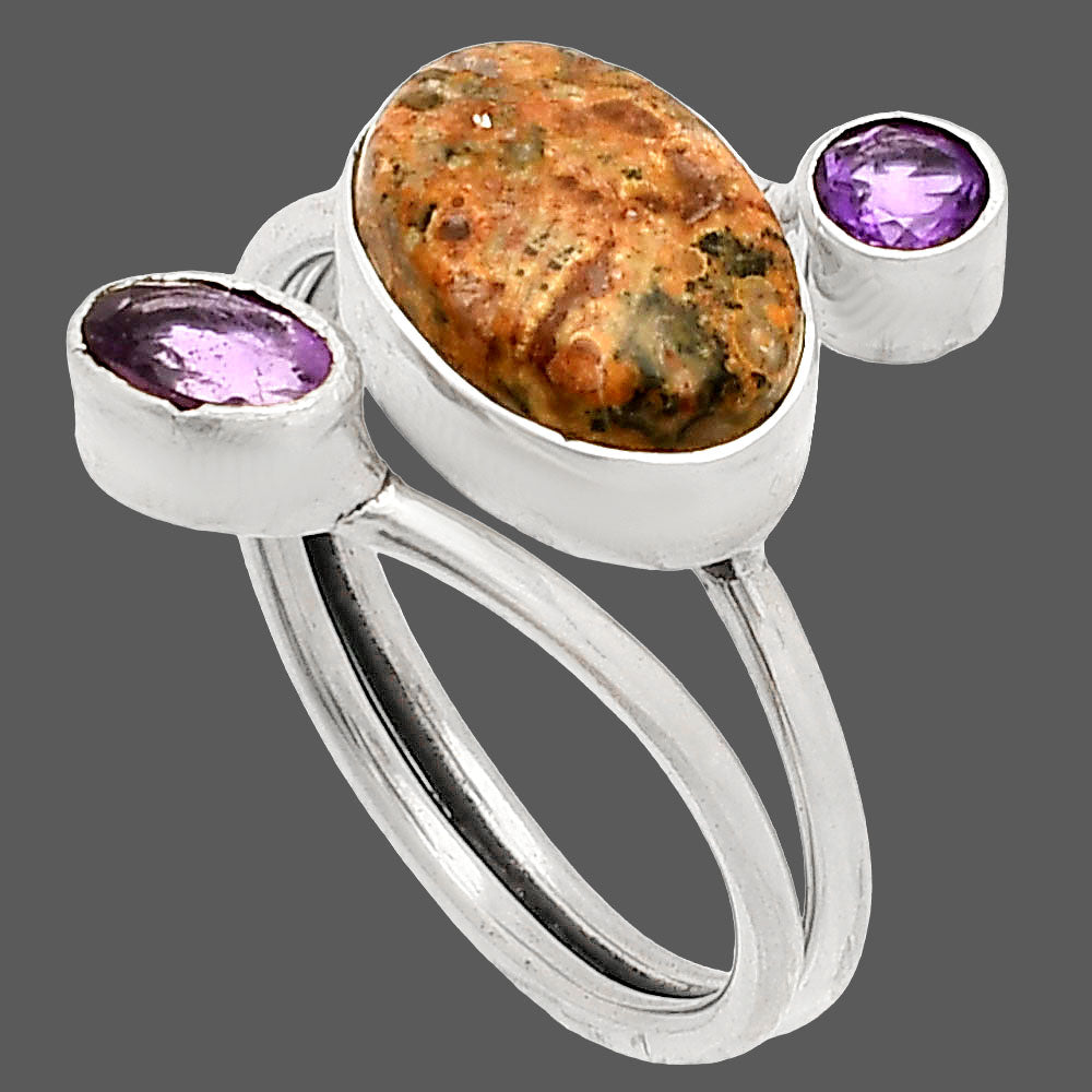 Leopard Skin Jasper & Amethyst Ring size-9 R-1209 SDR233599