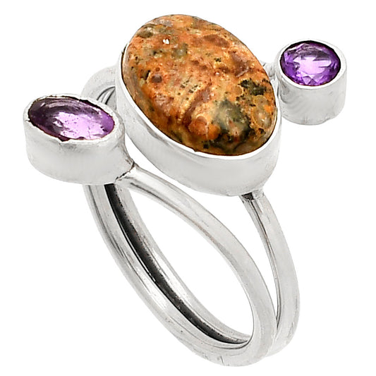 Leopard Skin Jasper & Amethyst Ring size-9 R-1209 SDR233599