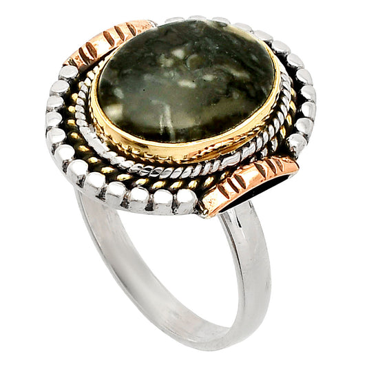 Two Tone - Mexican Cabbing Fossil Ring size-9.5 R-1414 SDR234269